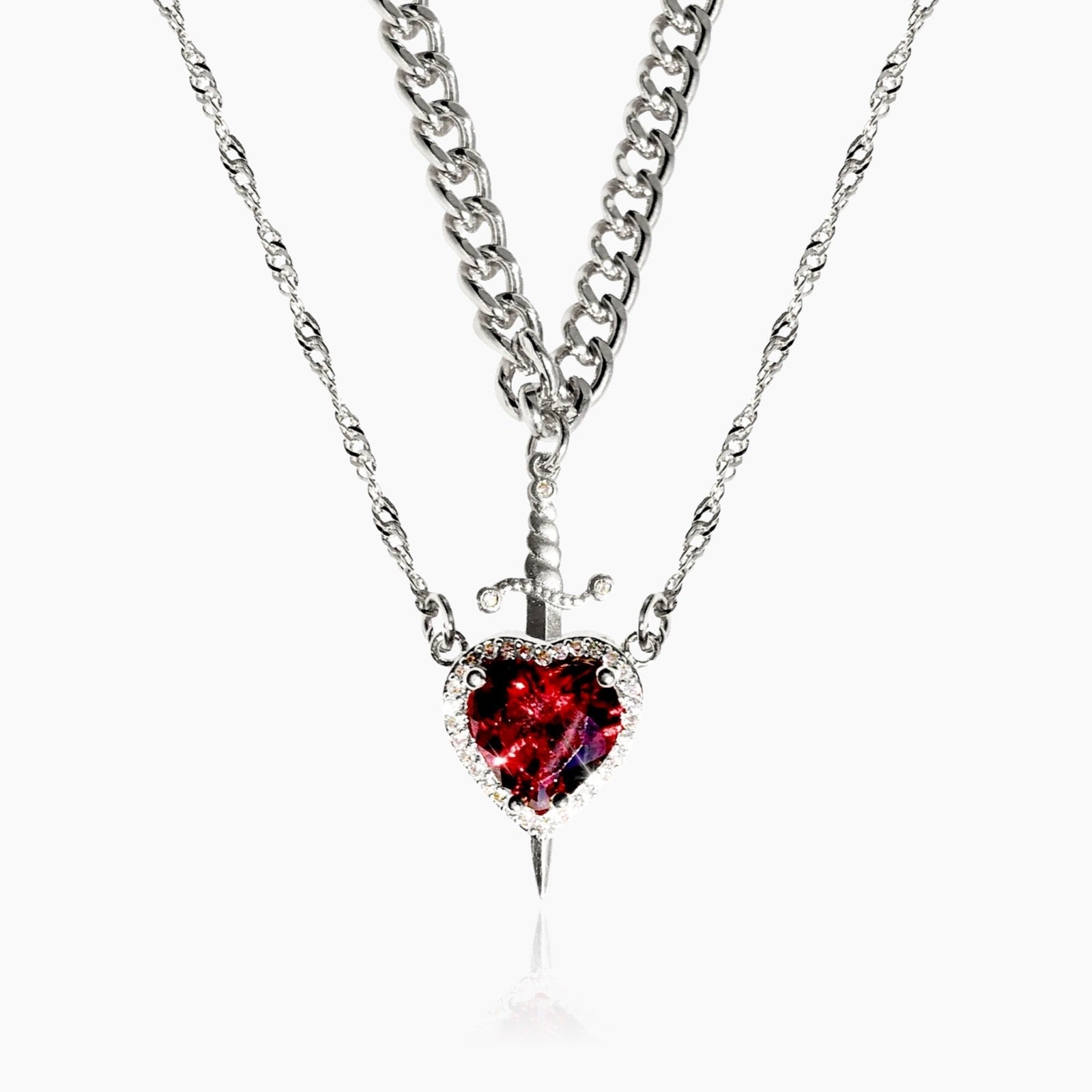 Matching Sword and Heart Necklace Set