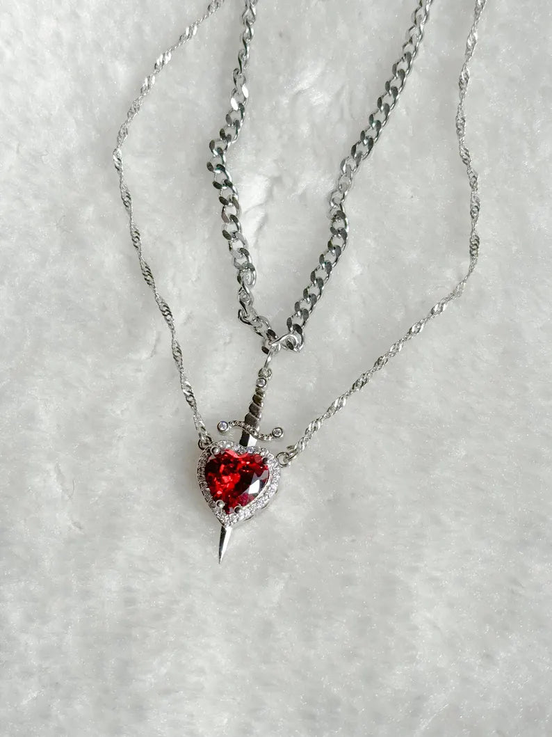 Matching Sword and Heart Necklace Set