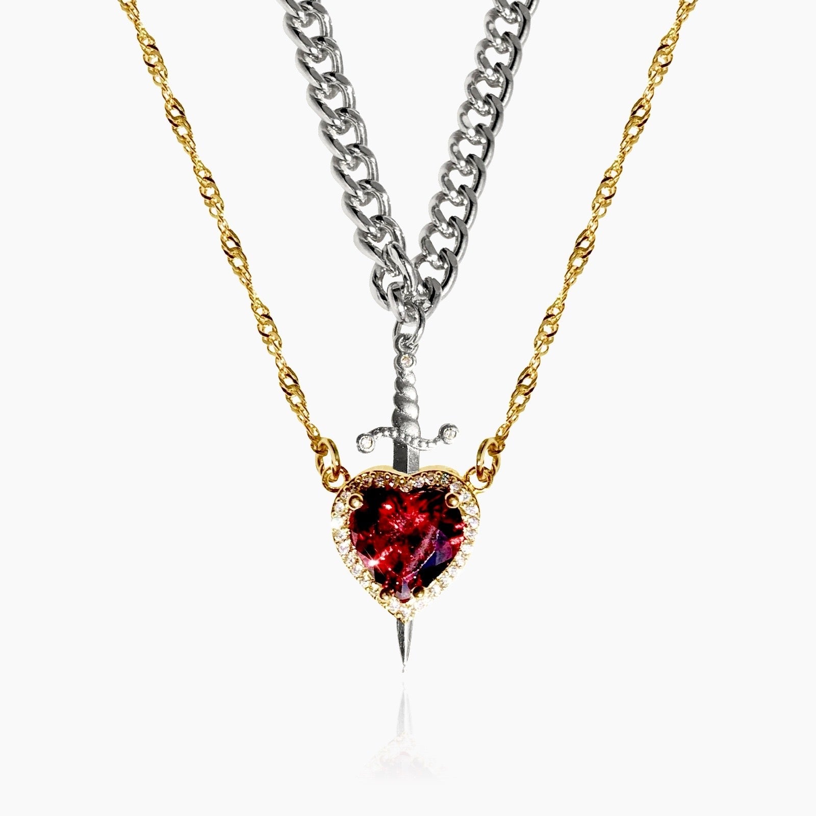 Matching Sword and Heart Necklace Set