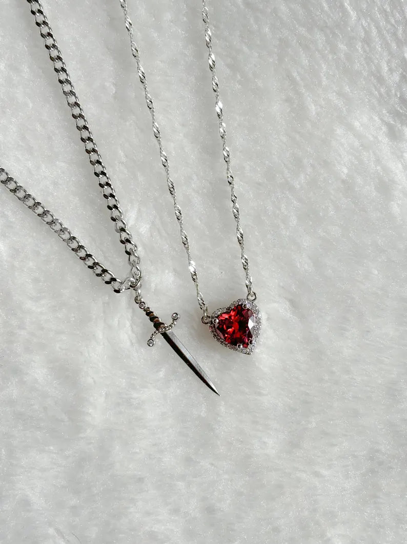 Matching Sword and Heart Necklace Set