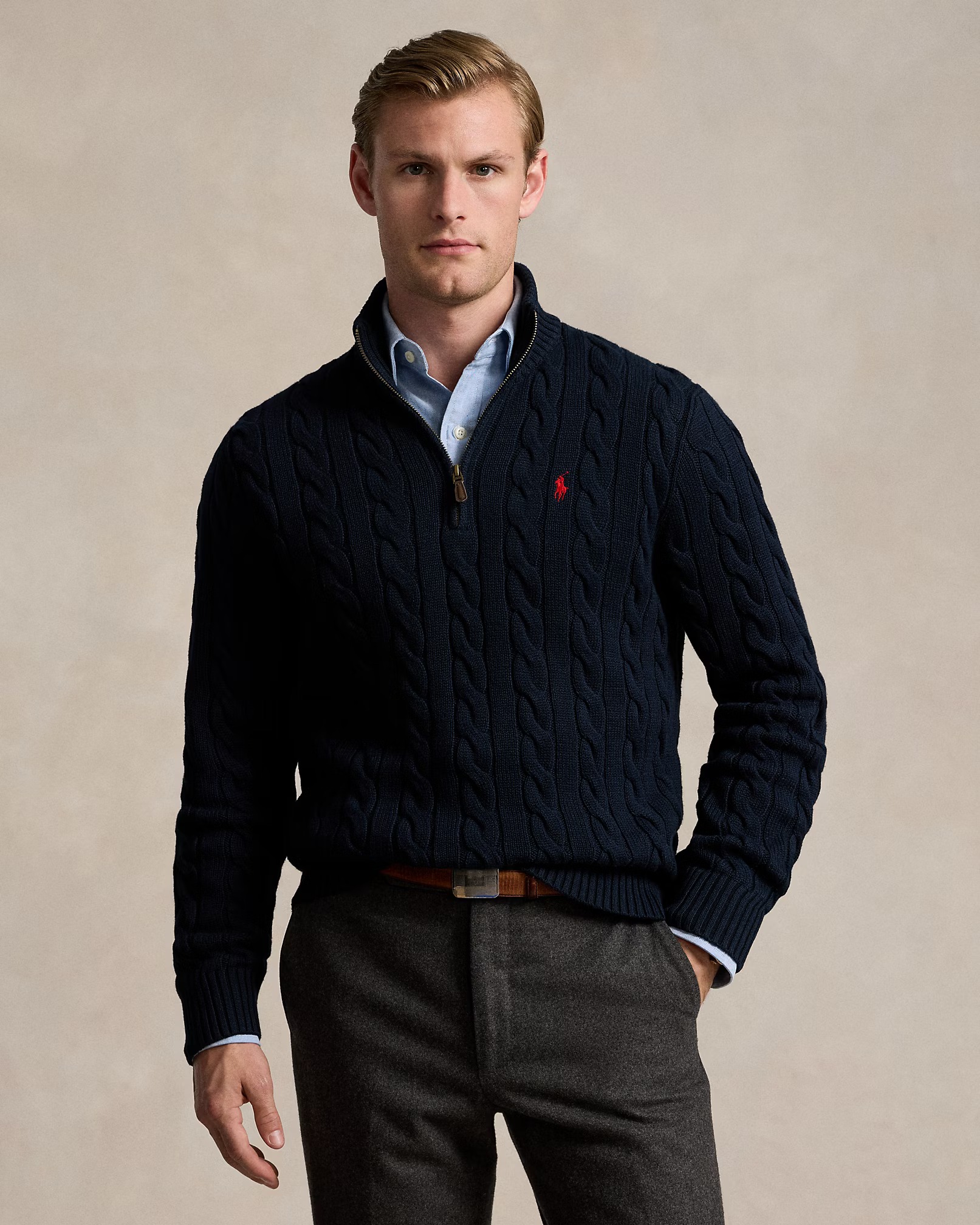 Cotton Cable-Knit Quarter-Zip Jumper