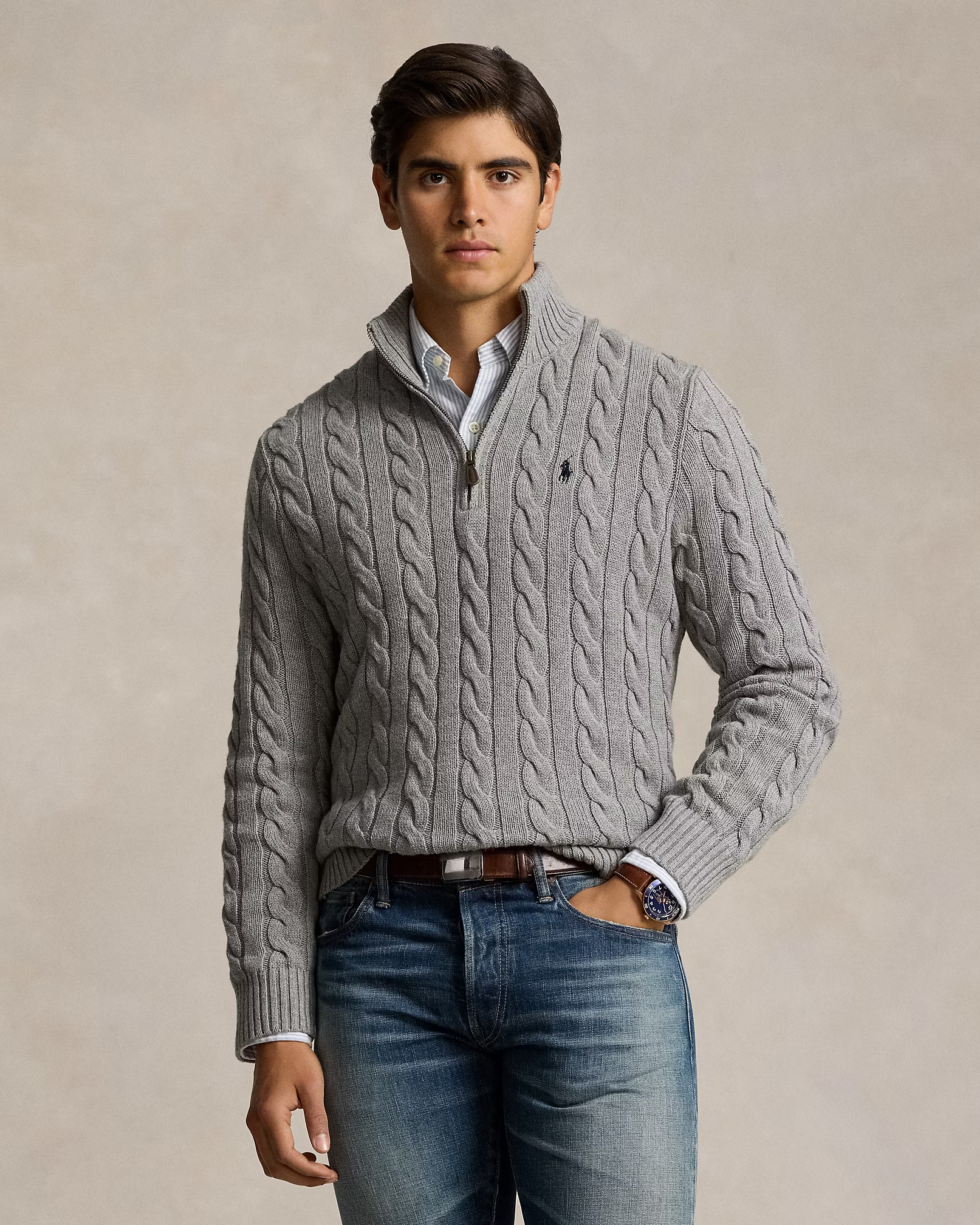 Cotton Cable-Knit Quarter-Zip Jumper