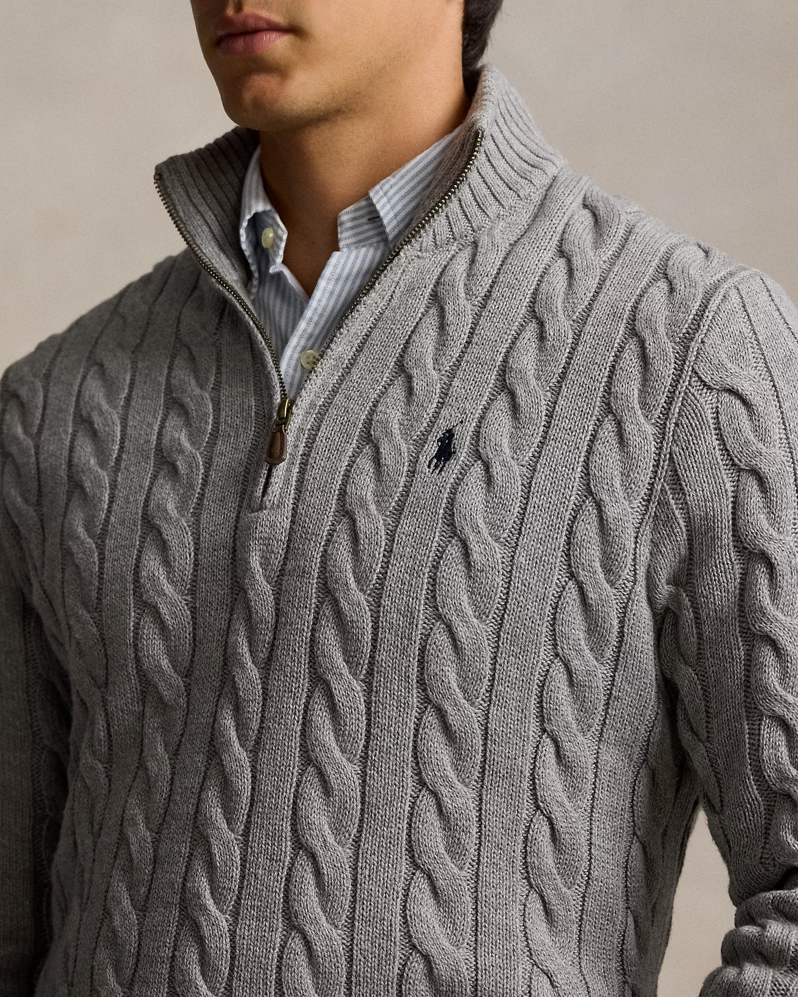 Cotton Cable-Knit Quarter-Zip Jumper